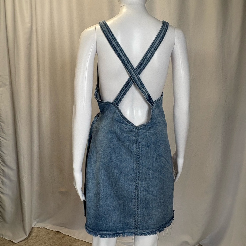 H&M X Coachella Floral Embroidered Denim Overall Dress Size 12 Wrap Front Belt - Picture 5 of 13